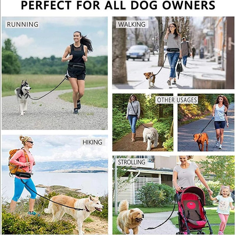 Hands-Free Dog Leash Belt with Bungee, Pocket, Bottle Holder - Puppy Toy House